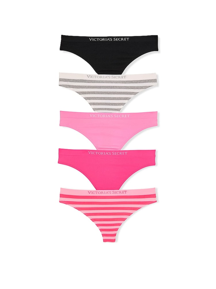 Victoria's Secret Black/Grey/Pink Thong 5 Pack Knickers - Image 1 of 1