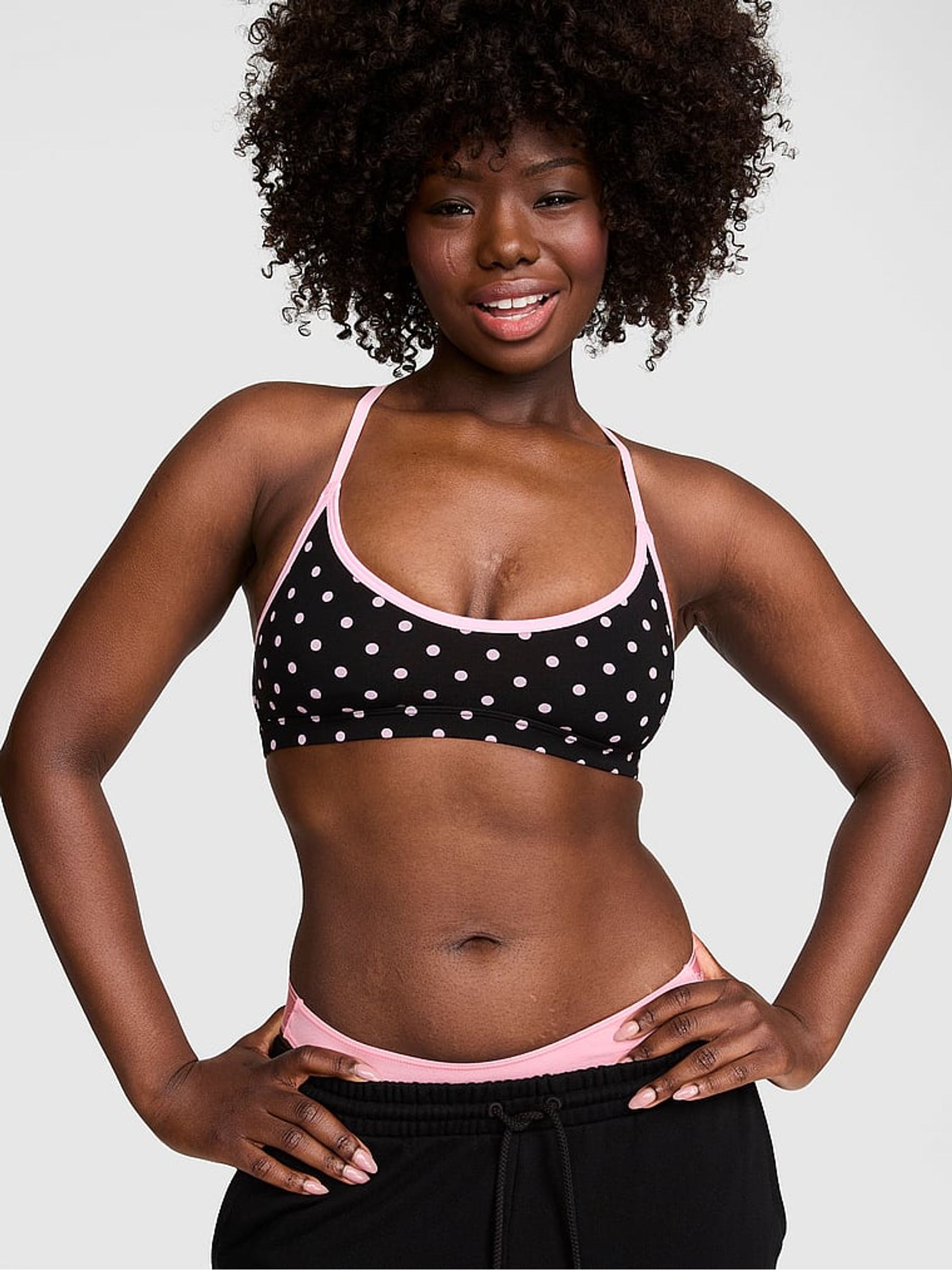 Victoria's Secret PINK Black Pink Polka Dot Cotton Sports Bra