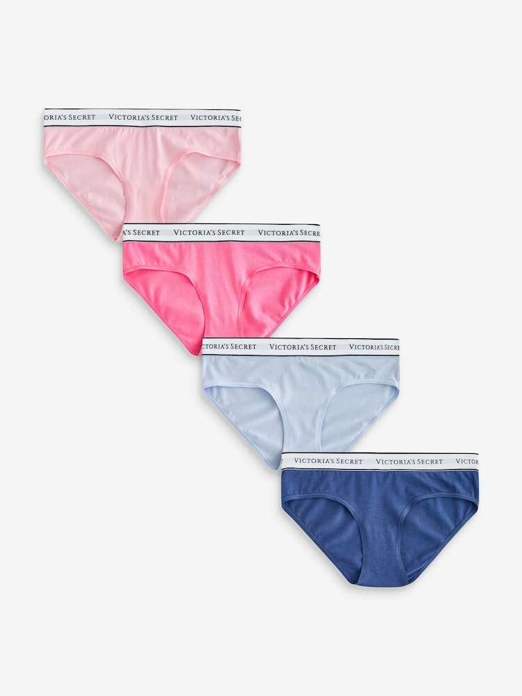 Victoria's Secret Pink/Blue Hipster Logo 4 Pack Knickers - Image 1 of 7