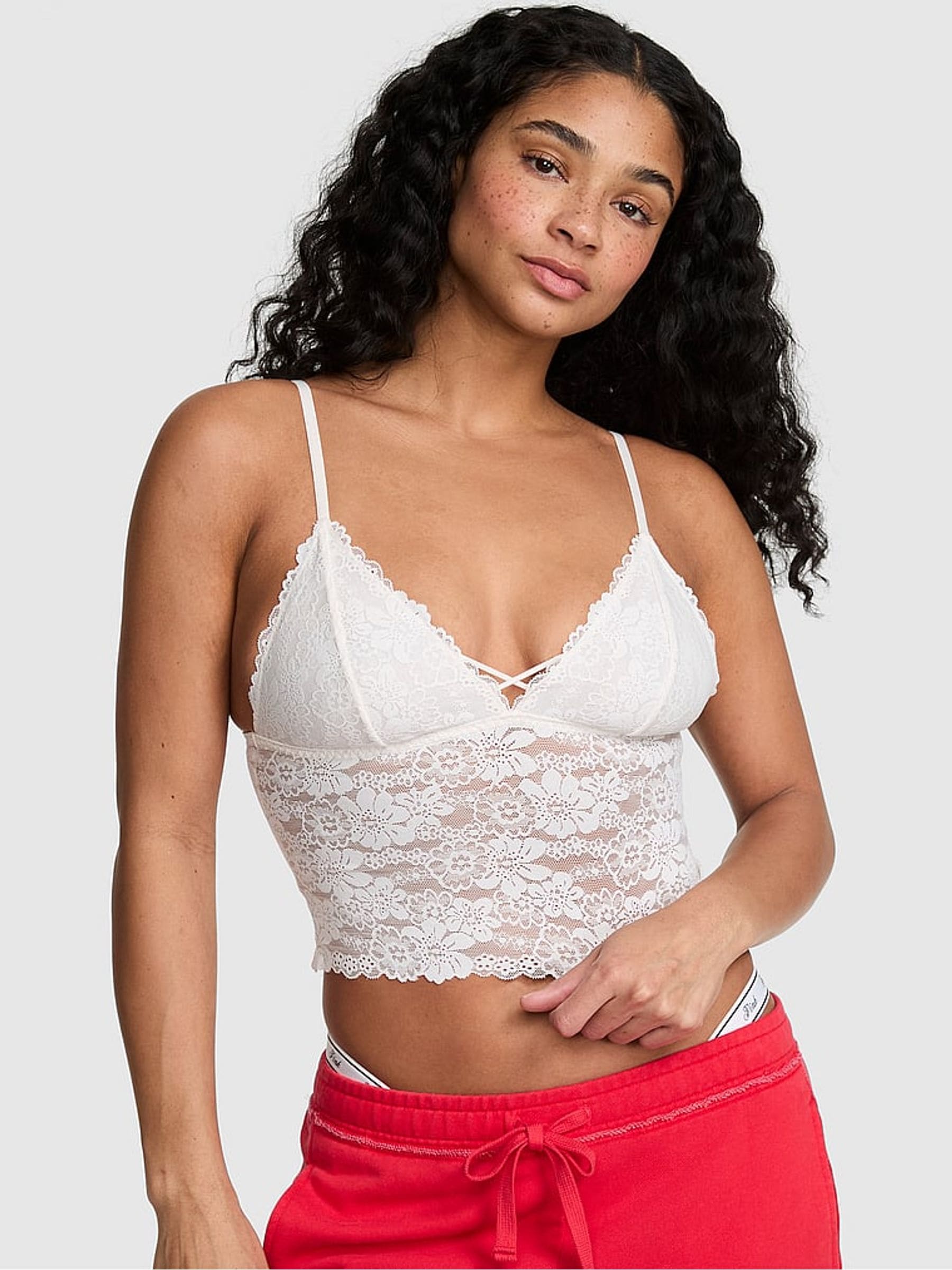 Victoria's Secret PINK Coconut White Triangle Lace Longline Bralette