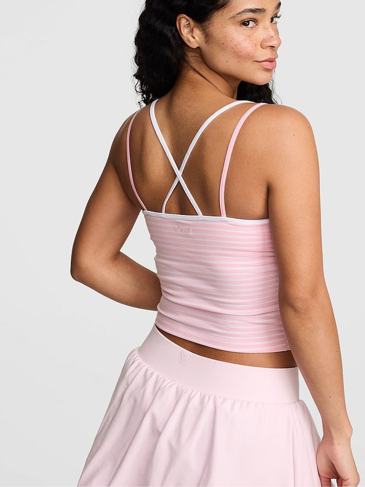 Victoria's Secret Pink Pink and White Stripe Cross Back Tank Top - Image 3 of 3