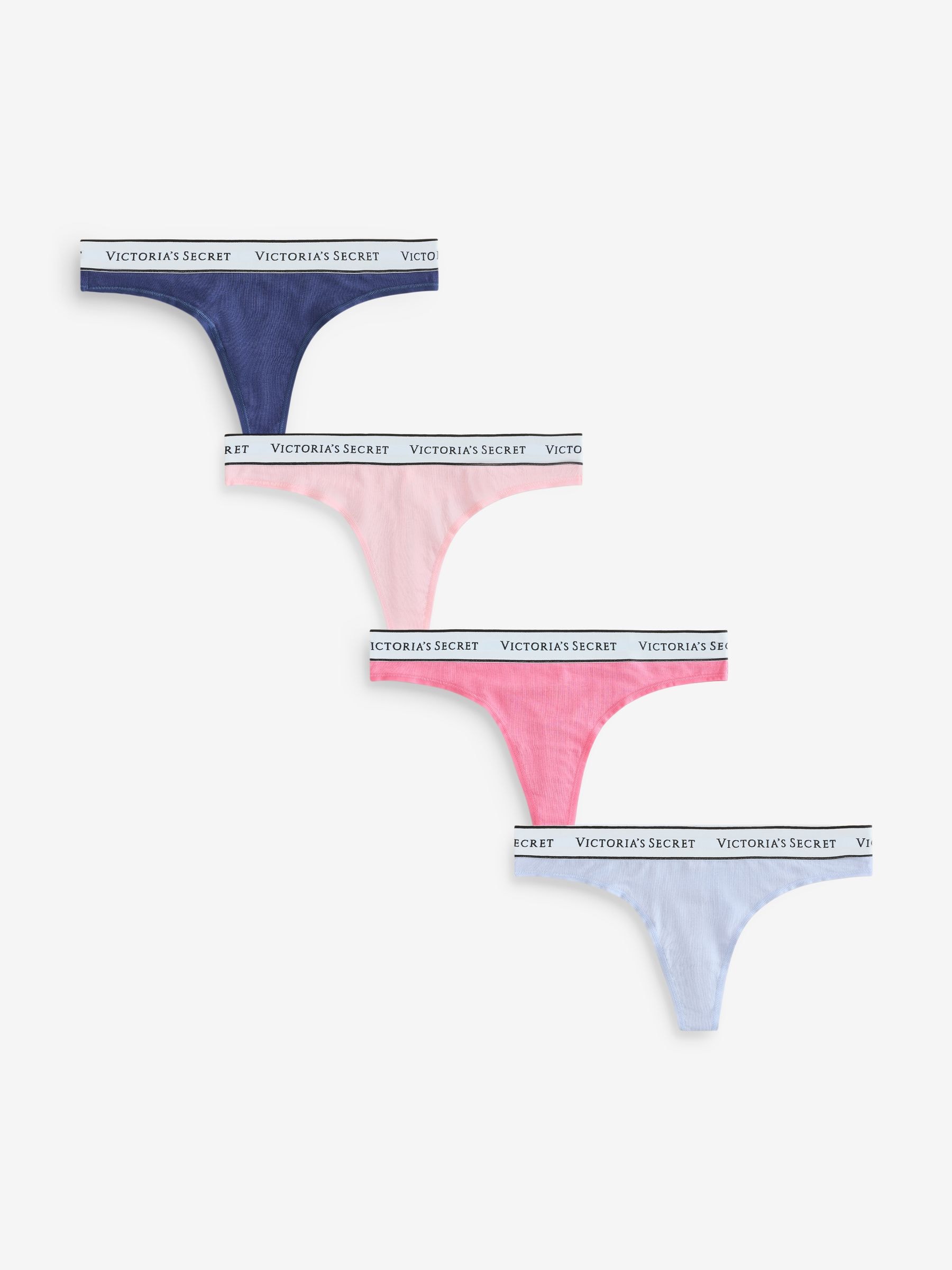 Victoria's Secret Pink/Blue Thong Logo 4 Pack Knickers