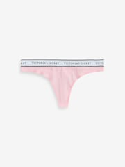 Victoria's Secret Pink/Blue Thong Logo 4 Pack Knickers - Image 5 of 7