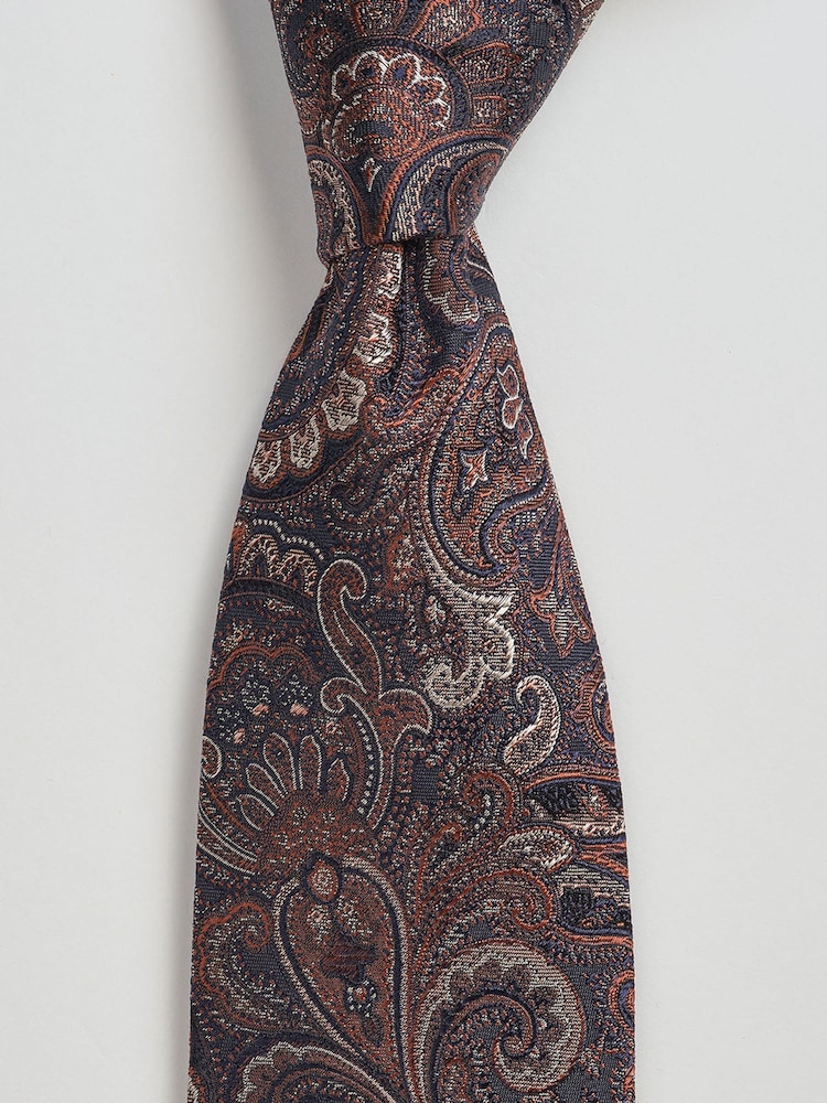 Brook Taverner Orange Paisley Pure Silk Tie - Image 2 of 4