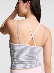 Victoria's Secret Pink Grey and White Stripe Cross Back Tank Top - Image 2 of 2