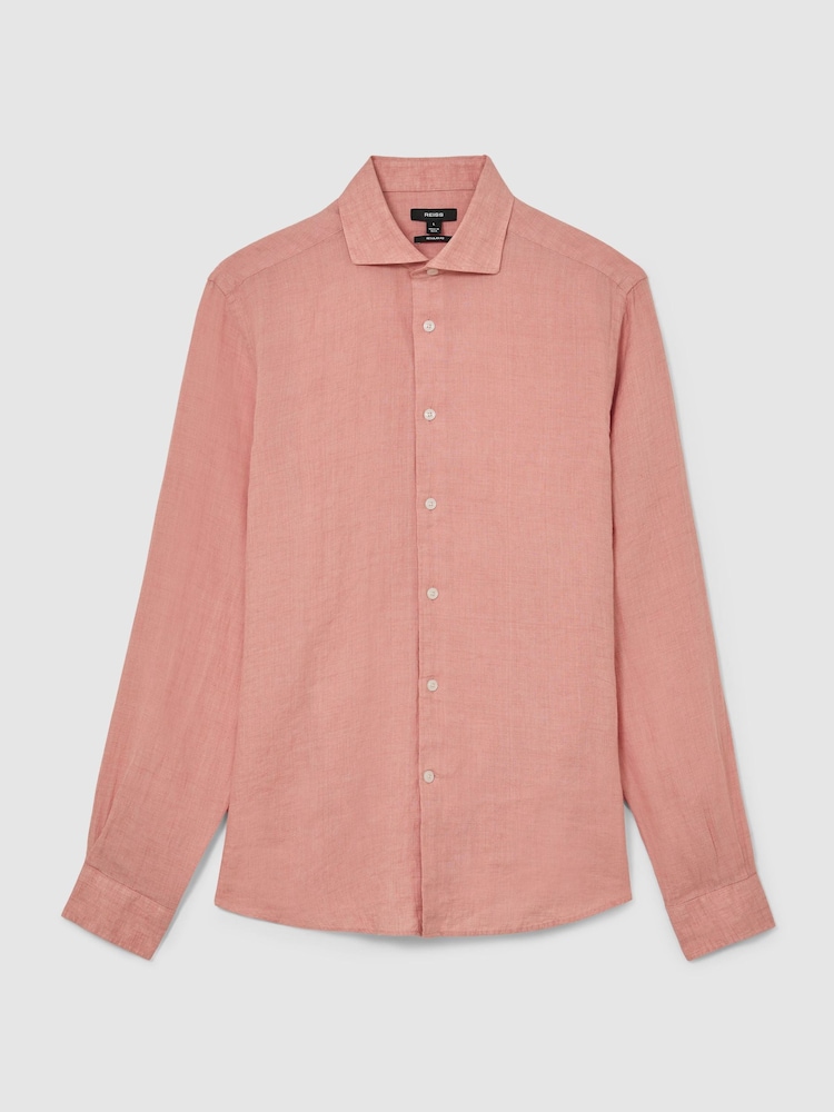 Reiss Watermelon Pink Ruban Linen Cutaway-Collar Regular-Fit Shirt - Image 2 of 6