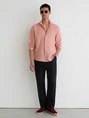 Reiss Watermelon Pink Ruban Linen Cutaway-Collar Regular-Fit Shirt - Image 3 of 6
