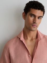 Reiss Watermelon Pink Ruban Linen Cutaway-Collar Regular-Fit Shirt - Image 4 of 6