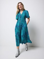SCAMP & DUDE Blue Cheetah Zip Front Midi Tiered Dress - Image 3 of 4
