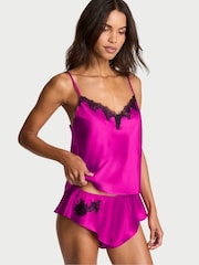 Victoria's Secret Berrylicious Purple Satin Rose Lace Trim Cami & Flutter Shorts Set - Image 1 of 2