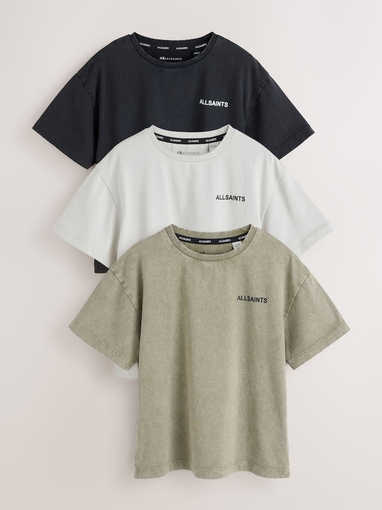 Washed Grey/Black - smALLSAINTS Logo Ronde hals Relaxed T-shirts 3 Pack - Afbeelding 1 van 8 Washed Grey/Black - smALLSAINTS Logo Ronde hals Relaxed T-shirts 3 Pack - Afbeelding 1 van 8
