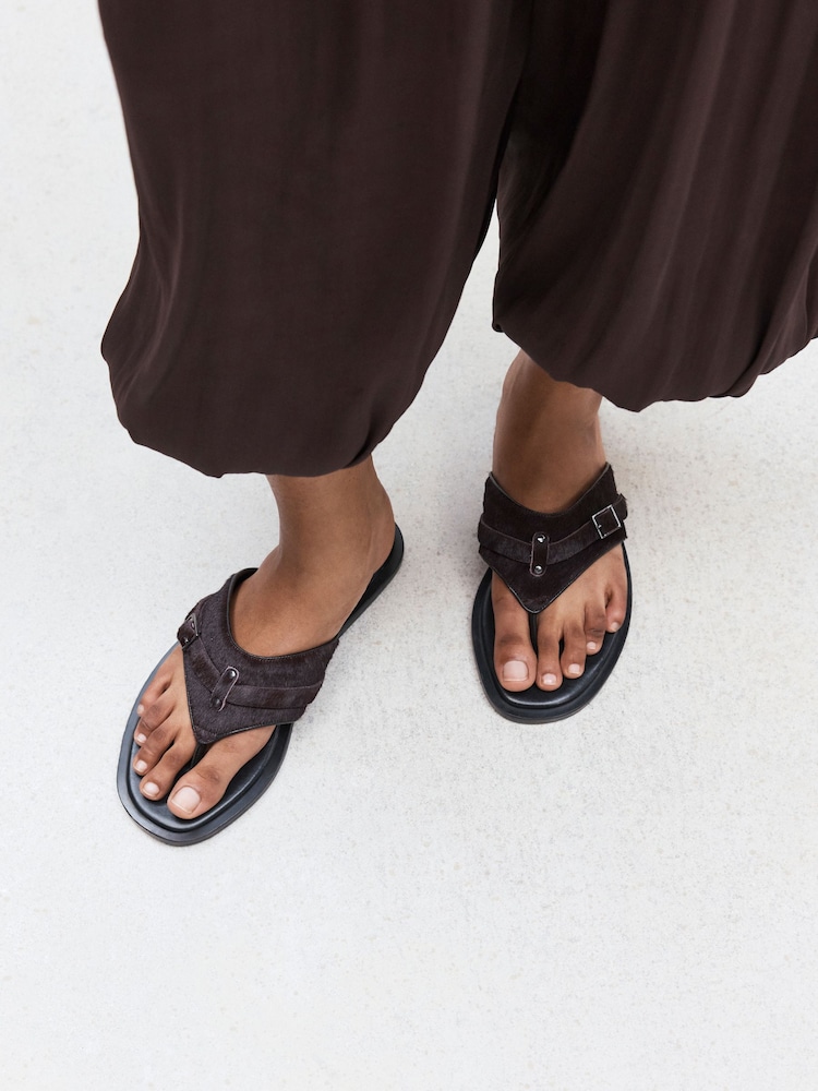 Chocolate Brown N. Premium Buckle Toe Thong Sandals - Image 1 of 4