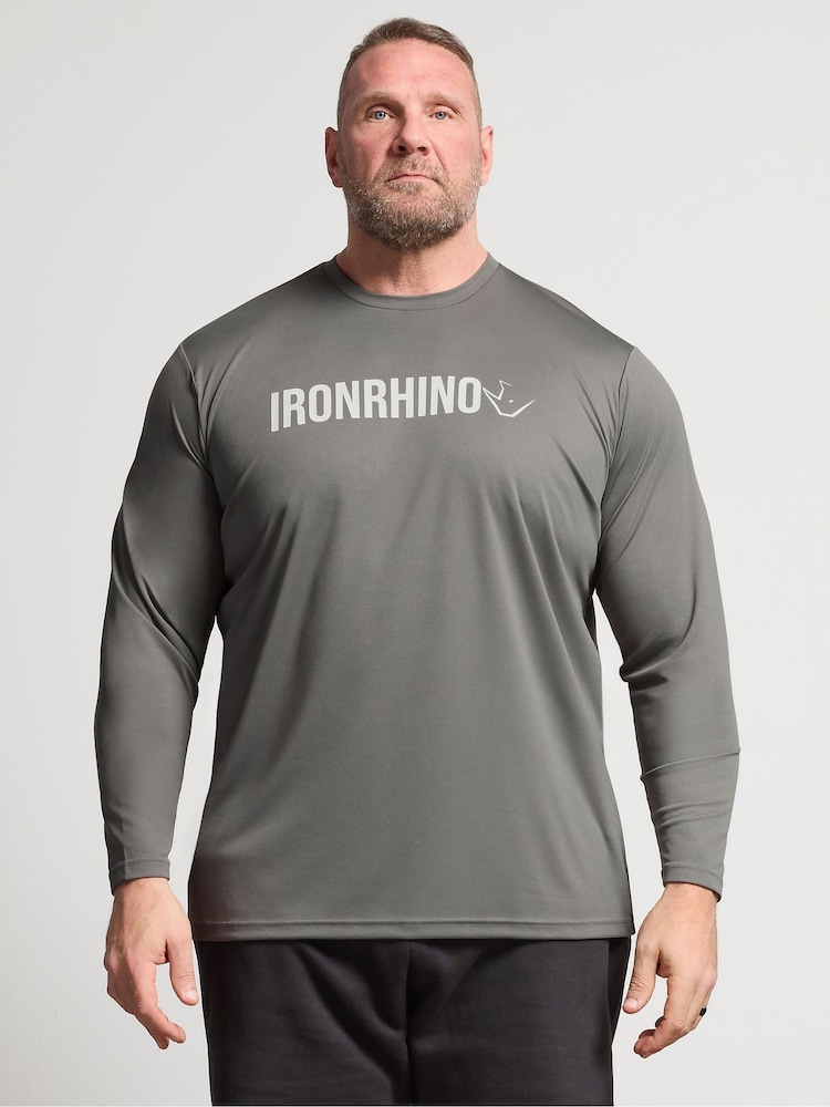 BadRhino Big & Tall Grey Ironrhino Long Sleeve Text Logo T-Shirt - Image 1 of 6