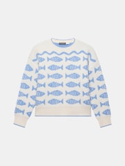 Mint Velvet White Blue Fish Wool Blend Knit Jumper - Image 6 of 7