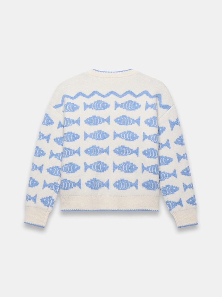 Mint Velvet White Blue Fish Wool Blend Knit Jumper - Image 7 of 7