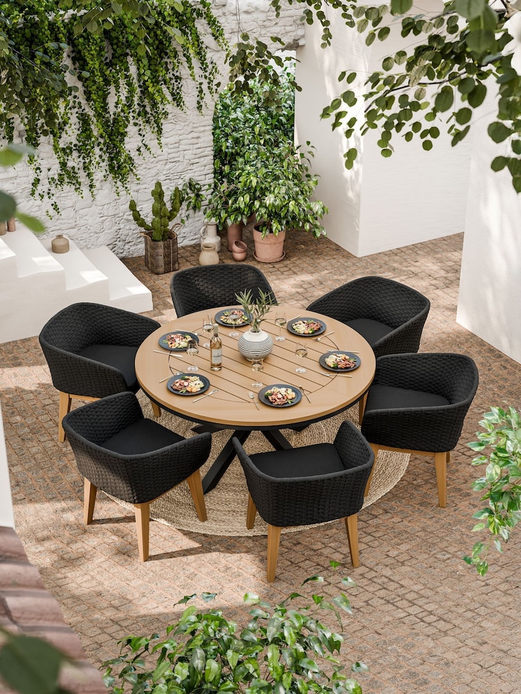 Royalcraft Black Tuscany Garden Set With 6 Elba Dining Chairs - Image 1 of 6