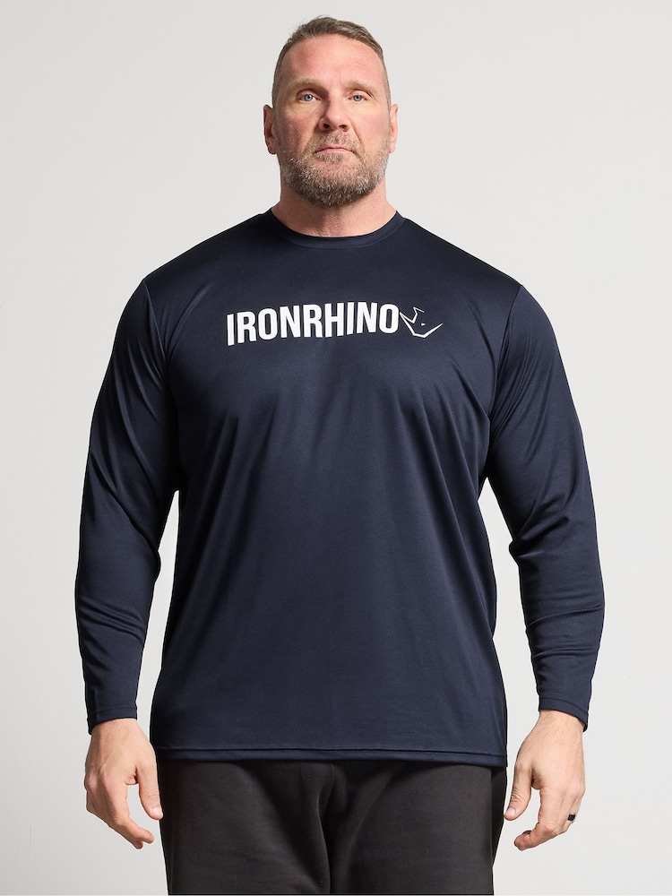 BadRhino Big & Tall Blue Ironrhino Long Sleeve Text Logo T-Shirt - Image 1 of 6
