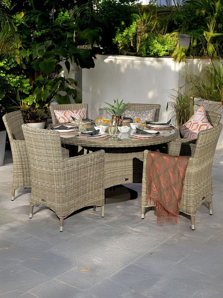 Royalcraft Beige Wentworth 6 Seater Garden Round Dining Set - Image 1 of 6