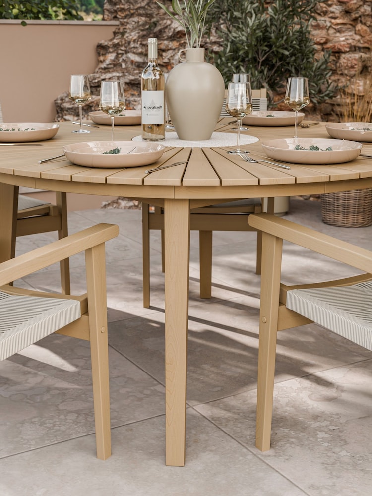 Royalcraft Natural Roma Garden Terrazzo Round Table With 6 Rope Stack Chairs - Image 2 of 6