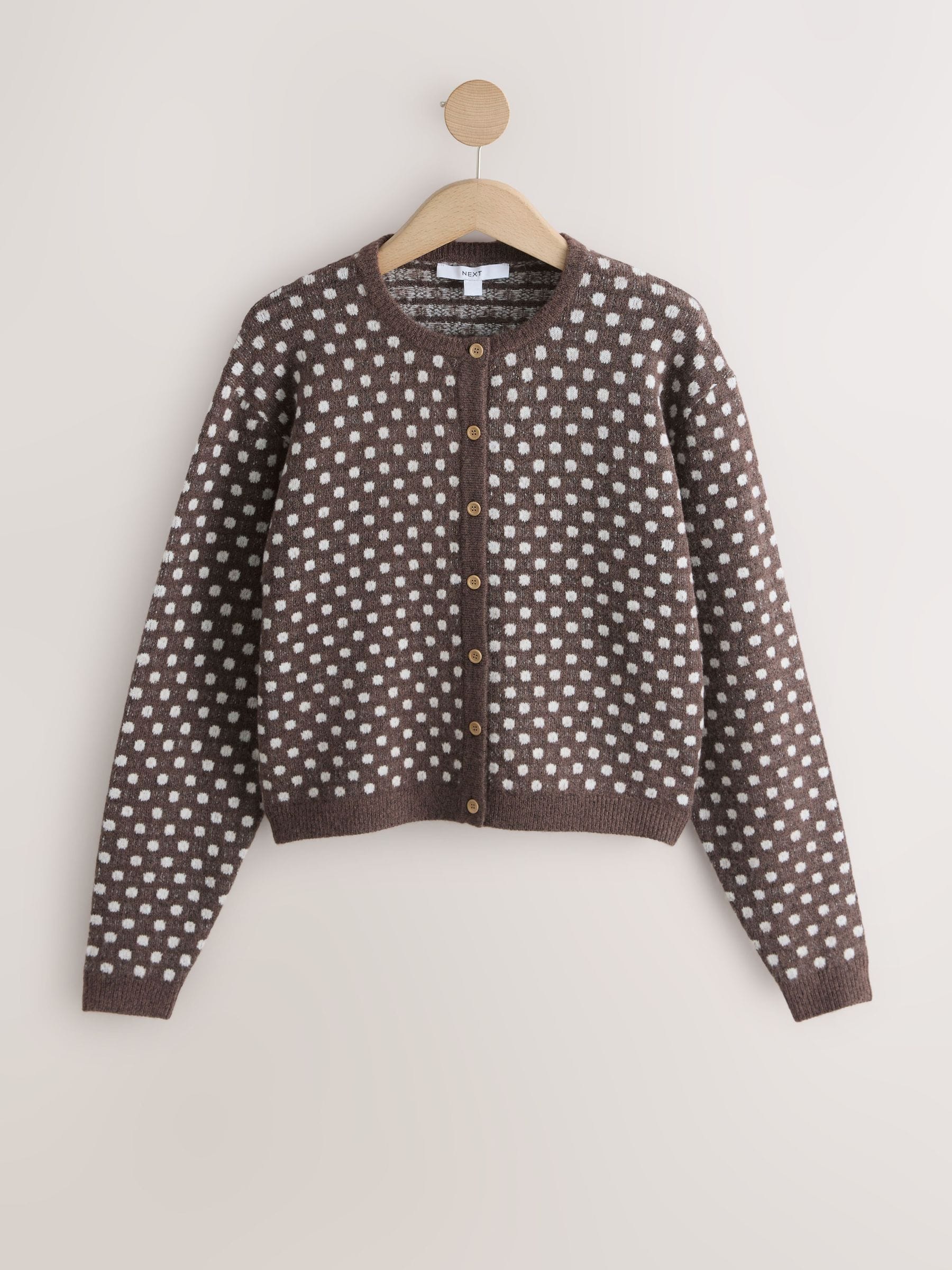 Buy Chocolate Brown Polka Dot Crew Neck Knitted Cardigan from Next USA