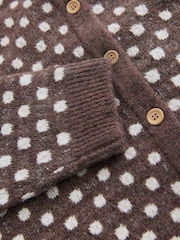 Chokladbrun prickig - Rund hals stickad Cardigan - Bild 6 av 7