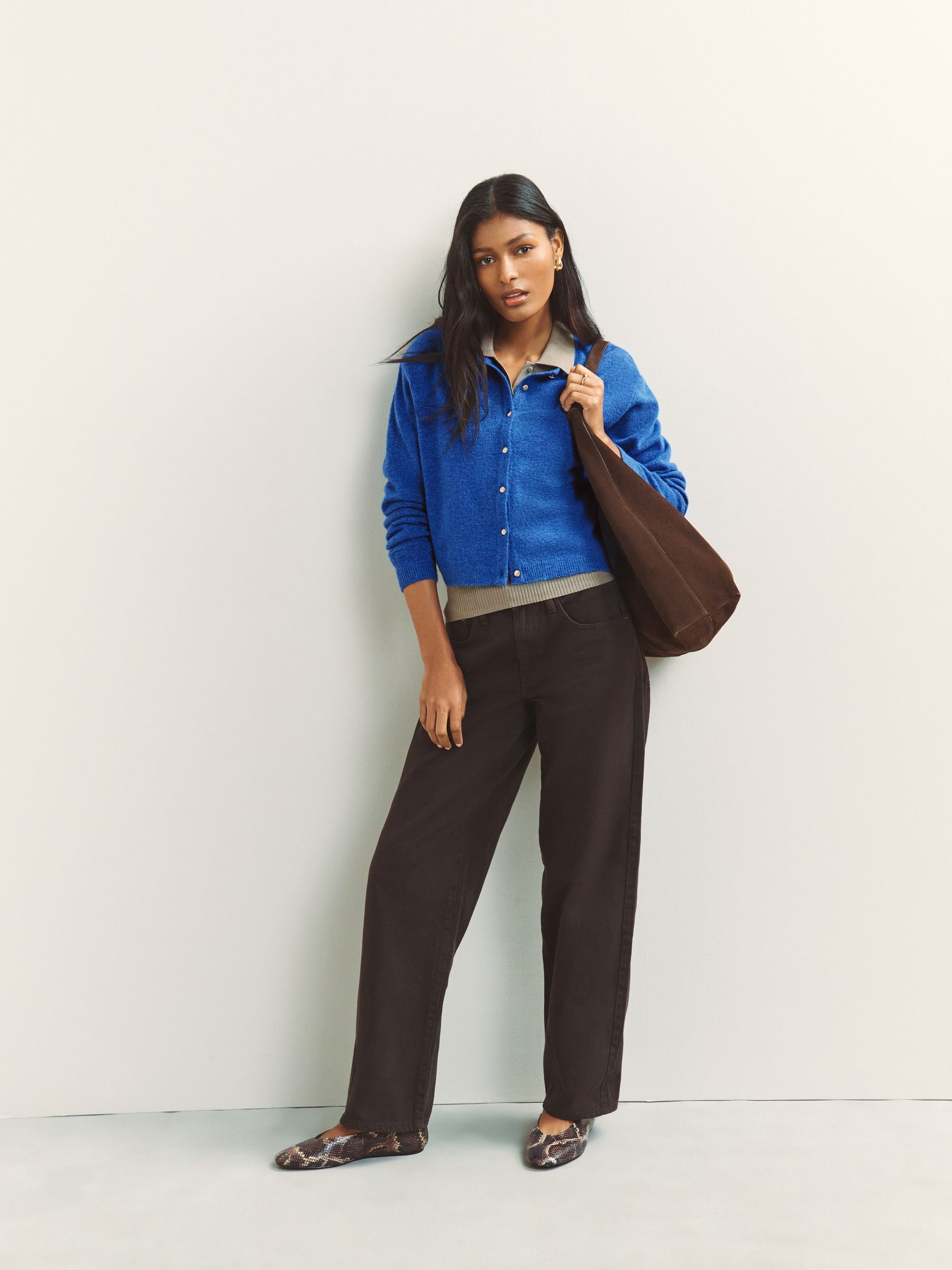 Buy Cobalt Blue Seashell Buttons Crew Neck Knitted Cardigan from
