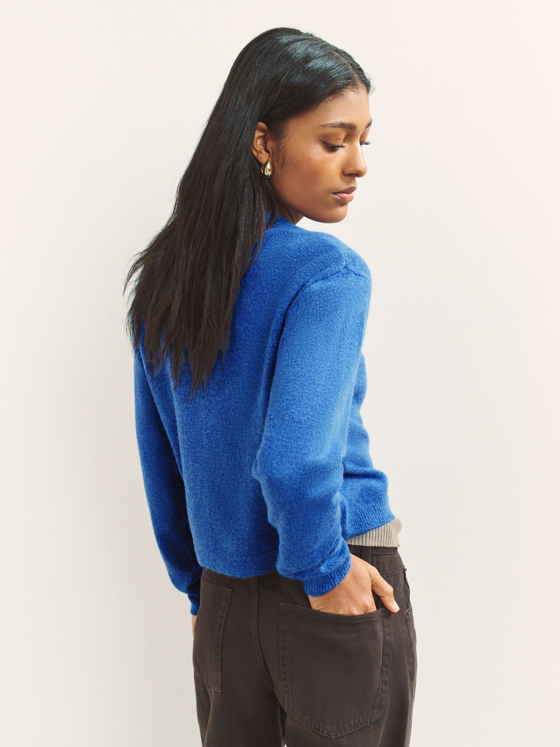 Buy Cobalt Blue Seashell Buttons Crew Neck Knitted Cardigan from
