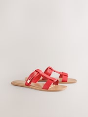 Red Leather Standard/Wide Fit Buckle Trim Sandals - Image 2 of 6