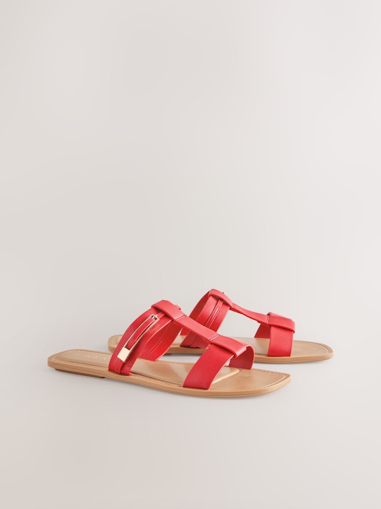 Red Leather Standard/Wide Fit Buckle Trim Sandals - Image 2 of 6 Red Leather Standard/Wide Fit Buckle Trim Sandals - Image 2 of 6