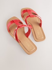 Red Leather Standard/Wide Fit Buckle Trim Sandals - Image 3 of 6