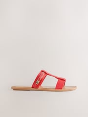 Red Leather Standard/Wide Fit Buckle Trim Sandals - Image 7 of 9