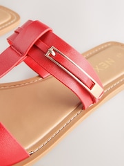 Red Leather Standard/Wide Fit Buckle Trim Sandals - Image 9 of 9