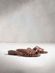 Tan Brown N. Premium Leather Square Toe Mule Sandals - Image 2 of 6