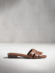 Tan Brown N. Premium Leather Square Toe Mule Sandals - Image 3 of 6