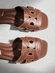 Tan Brown N. Premium Leather Square Toe Mule Sandals - Image 4 of 6