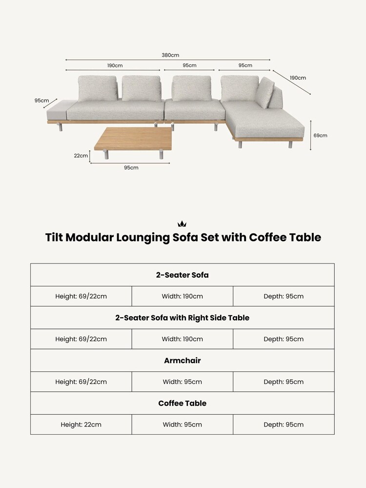 Royalcraft 5 Piece Natural Tilt Modular Garden Lounging Sofa Set - Image 6 of 6