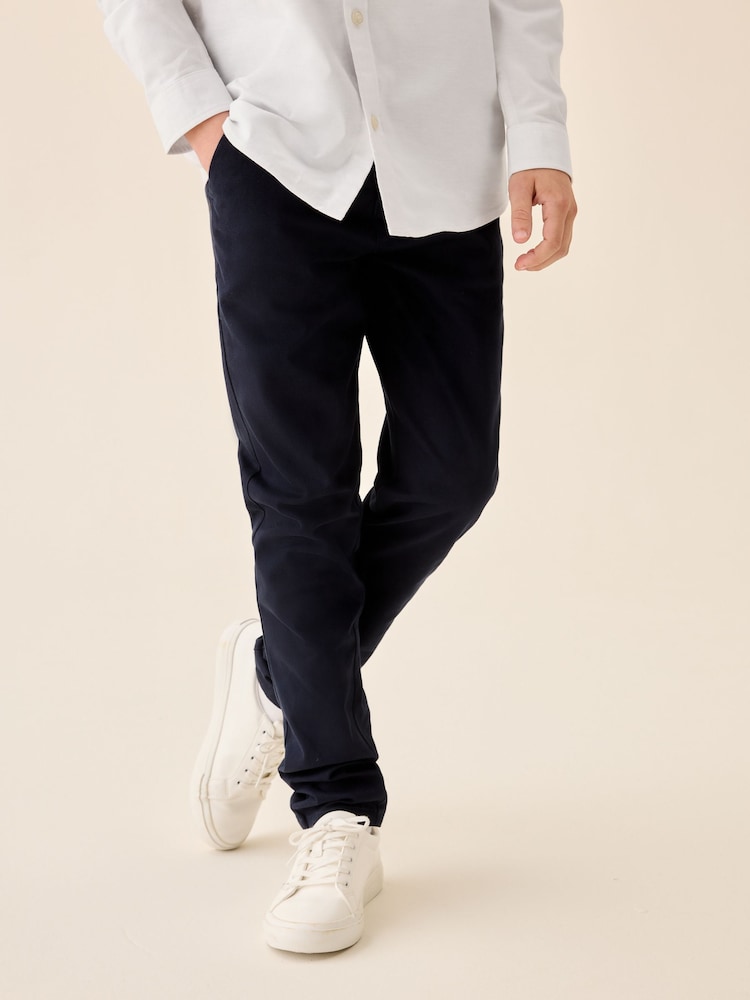 Navy Longer Length Skinny Fit Stretch Chino Trousers (3-17yrs) - Image 1 of 4