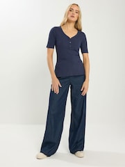 Long Tall Sally Blue Short Sleeve Ribbed Henley T-Shirt - Image 1 of 5