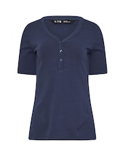 Long Tall Sally Blue Short Sleeve Ribbed Henley T-Shirt - Image 5 of 5