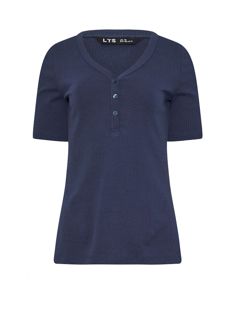 Long Tall Sally Blue Short Sleeve Ribbed Henley T-Shirt - Image 5 of 5 Long Tall Sally Blue Short Sleeve Ribbed Henley T-Shirt - Image 5 of 5