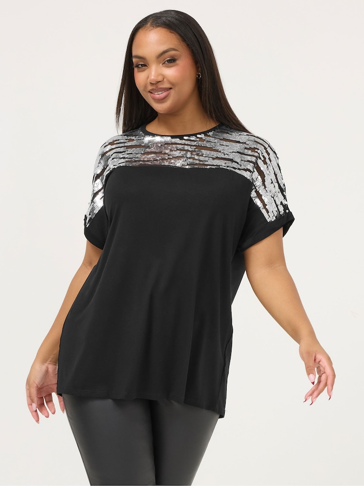 Yours Curve Black Colourblock Animal Top - Image 1 of 5 Yours Curve Black Colourblock Animal Top - Image 1 of 5