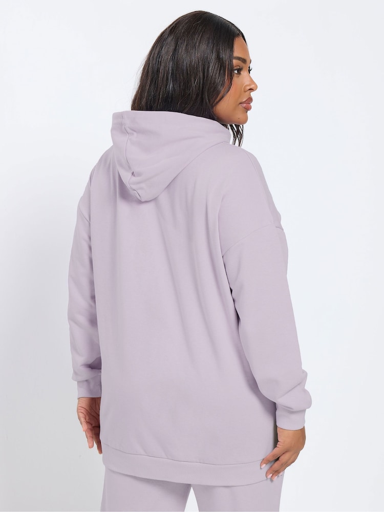 Yours Curve Purple Pocket Detail Hoodie - Image 2 of 5 Yours Curve Purple Pocket Detail Hoodie - Image 2 of 5