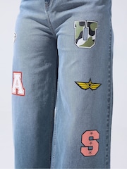 Yours Curve Blue Limited Badge Applique Jeans - Image 4 of 6