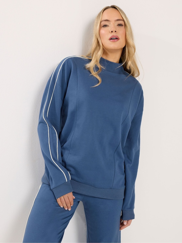 Long Tall Sally Blue High Neck Piped Sweat Top - Image 1 of 6