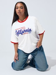 Yours Curve Limited California Ringer T-Shirt - Imagen 1 de 6