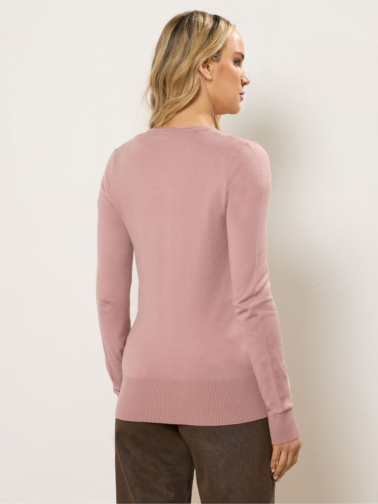 Long Tall Sally Pink Crew Neck Cardigan - Image 2 of 5 Long Tall Sally Pink Crew Neck Cardigan - Image 2 of 5