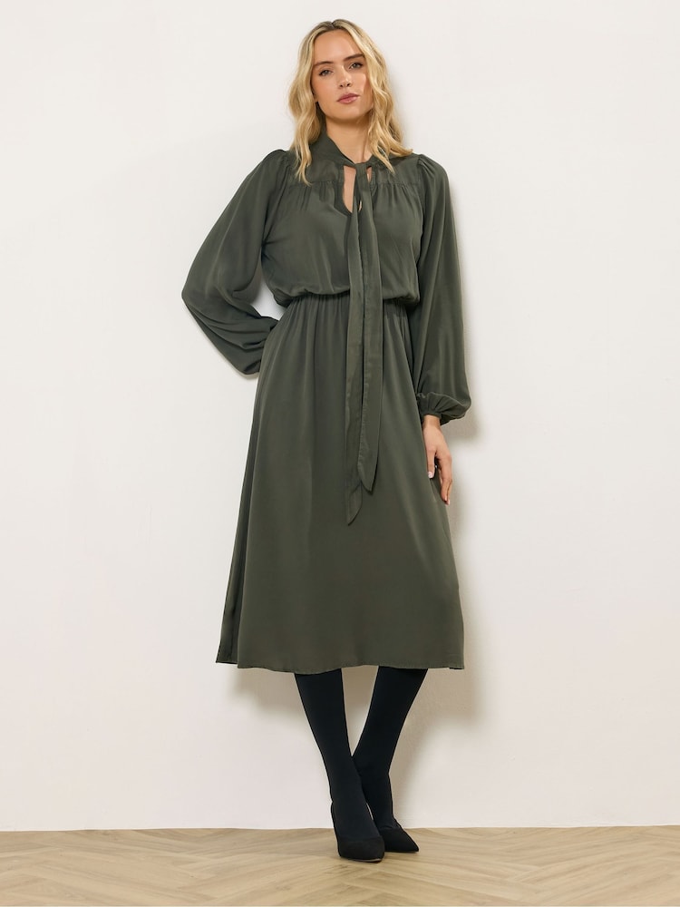 Long Tall Sally Green Tie Neck Acid Wash Midi Dress - Image 1 of 5