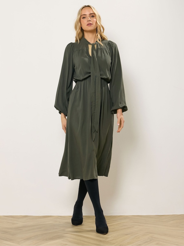 Long Tall Sally Green Tie Neck Acid Wash Midi Dress - Image 2 of 5