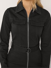 Long Tall Sally Black Denim Zip Thru Midi Dress - Image 4 of 5