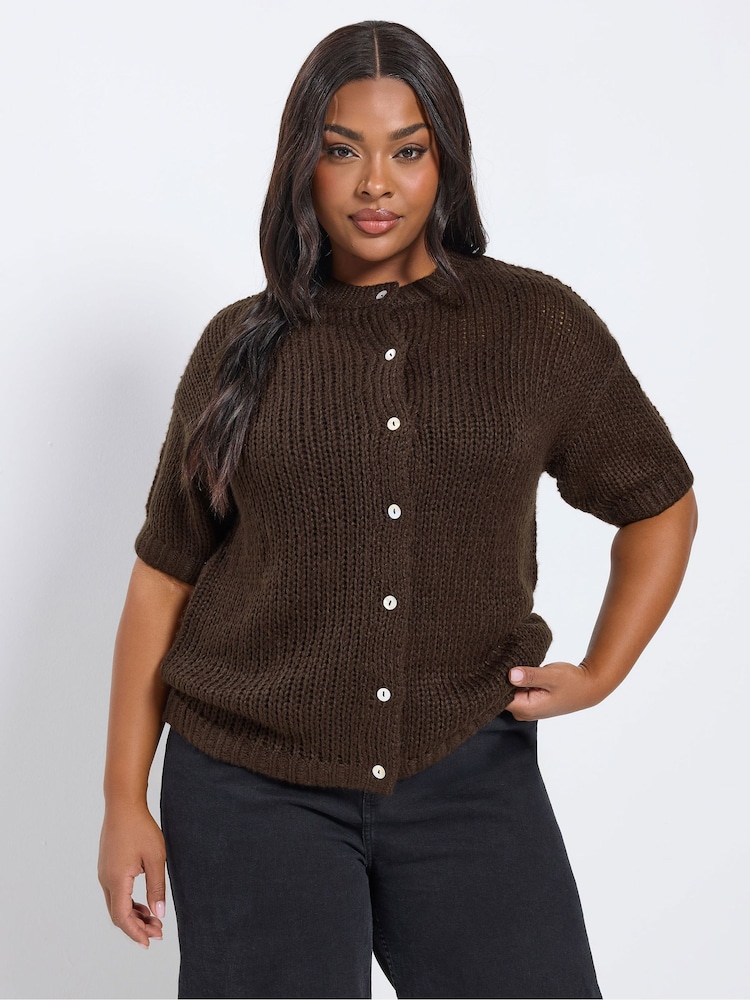 Yours Curve Yellow Lofty Short Sleeve Cardigan - Image 1 of 5 Yours Curve Yellow Lofty Short Sleeve Cardigan - Image 1 of 5